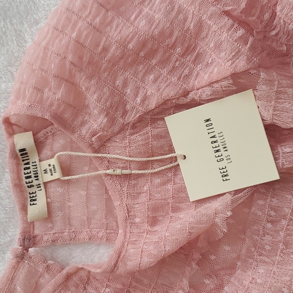 FREE GENERATION Sheer Mesh Blush Free Generation Babydoll/Smocked Top - Picture 6 of 8